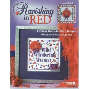 Cross Stitch Leisure Arts Ravishing in Red 4 Counted Pattern Charts Hats W/Mats